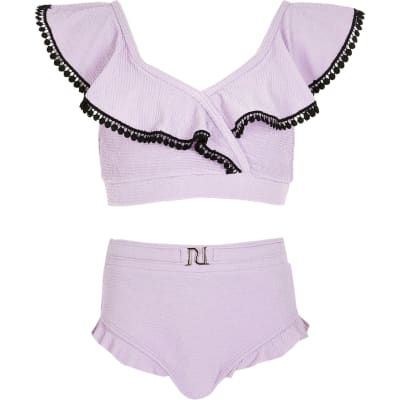 Girls Purple Frill Triangle Bikini Set River Island