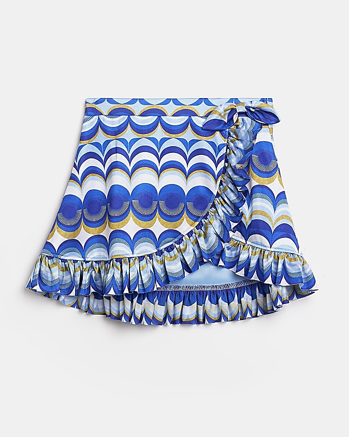Girls purple geo print wrap swim skirt