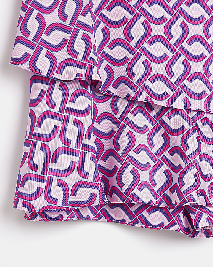Girls purple geometric print layered playsuit