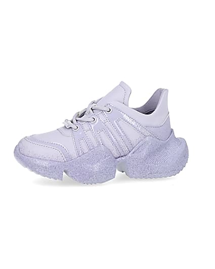 360 degree animation of product Girls purple glitter chunky trainers frame-2
