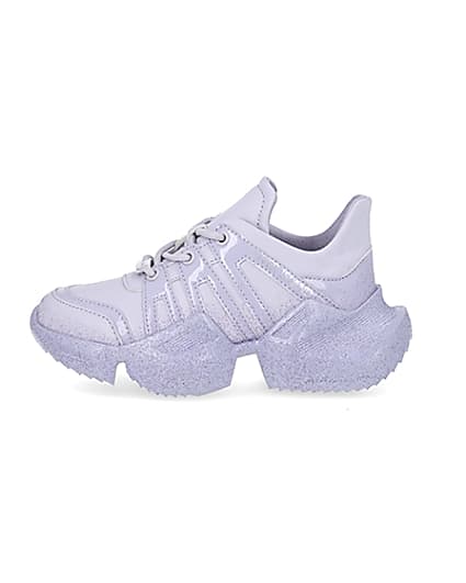 360 degree animation of product Girls purple glitter chunky trainers frame-3
