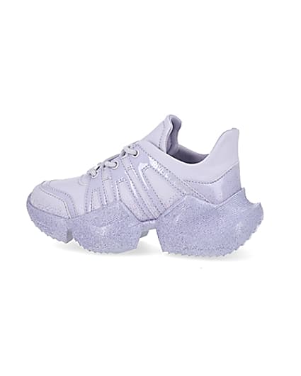 360 degree animation of product Girls purple glitter chunky trainers frame-4