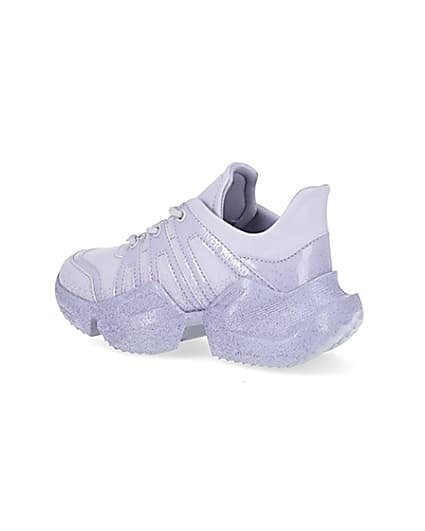 360 degree animation of product Girls purple glitter chunky trainers frame-5
