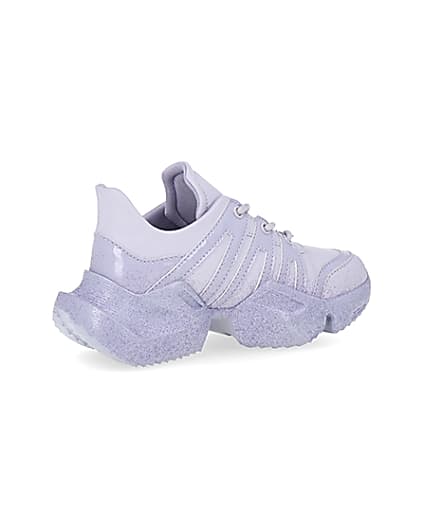 360 degree animation of product Girls purple glitter chunky trainers frame-13
