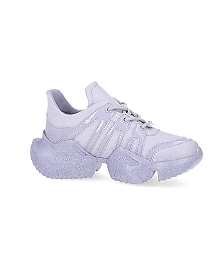 360 degree animation of product Girls purple glitter chunky trainers frame-16