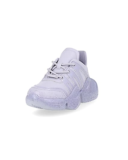 360 degree animation of product Girls purple glitter chunky trainers frame-23