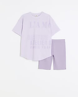 Girls purple graphic t-shirt and leggings set