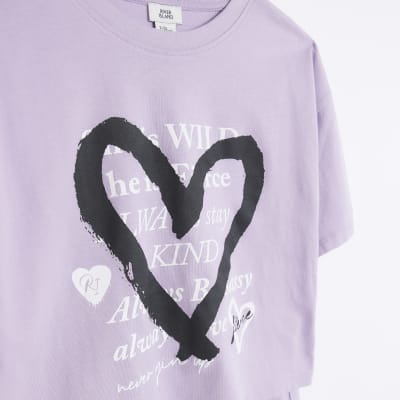 Girls purple heart graphic runner shorts set