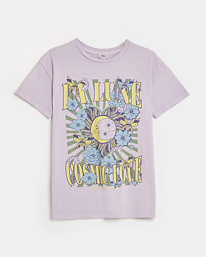 Girls purple horoscope graphic t-shirt