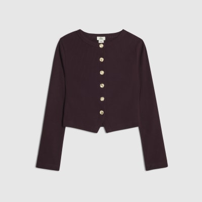 Girls Purple Long Sleeve Button Up Top