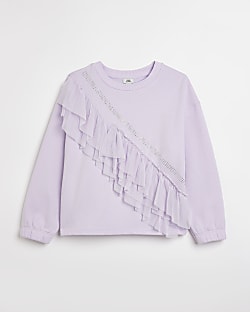 Girls Purple Mesh frill Sweatshirt