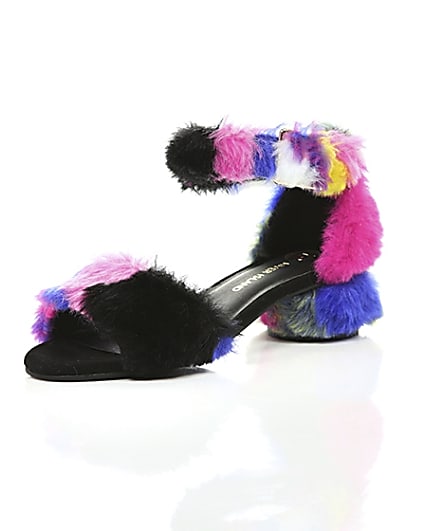 360 degree animation of product Girls purple multicolour faux fur sandals frame-0