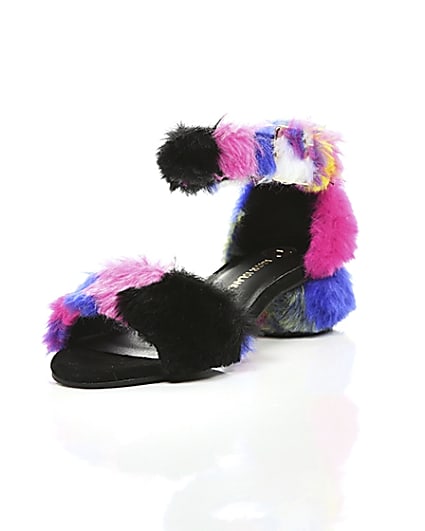 360 degree animation of product Girls purple multicolour faux fur sandals frame-1