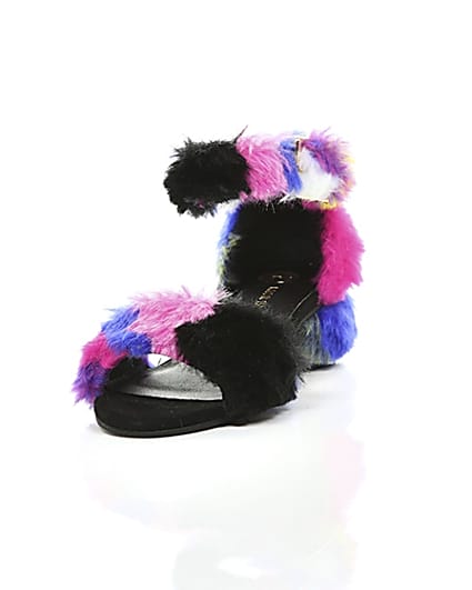 360 degree animation of product Girls purple multicolour faux fur sandals frame-2
