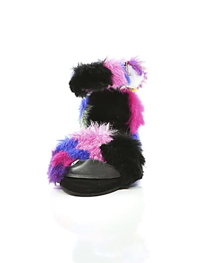 360 degree animation of product Girls purple multicolour faux fur sandals frame-3
