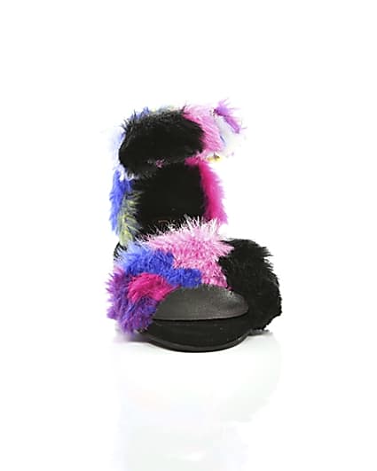 360 degree animation of product Girls purple multicolour faux fur sandals frame-4