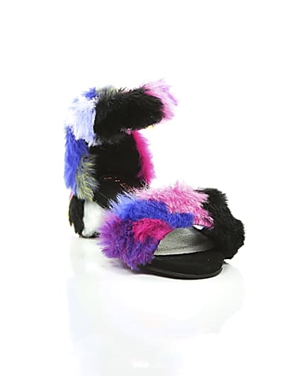 360 degree animation of product Girls purple multicolour faux fur sandals frame-5
