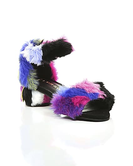 360 degree animation of product Girls purple multicolour faux fur sandals frame-6