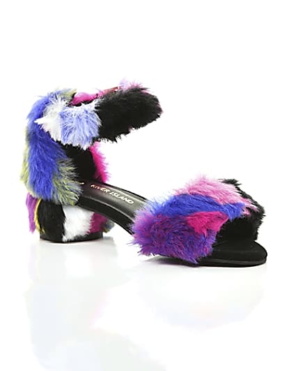 360 degree animation of product Girls purple multicolour faux fur sandals frame-7