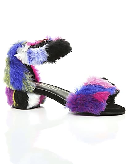 360 degree animation of product Girls purple multicolour faux fur sandals frame-8
