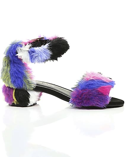 360 degree animation of product Girls purple multicolour faux fur sandals frame-9