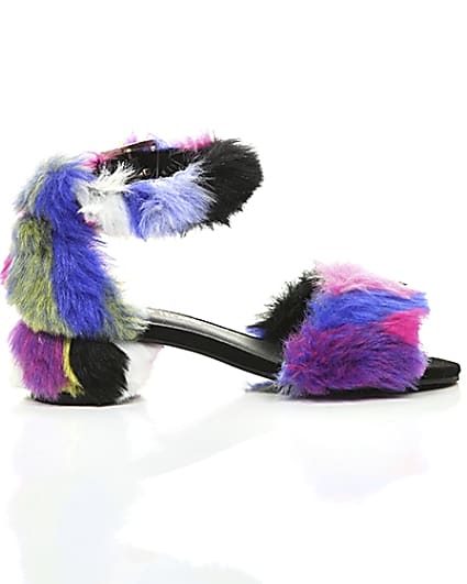 360 degree animation of product Girls purple multicolour faux fur sandals frame-10