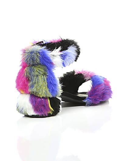 360 degree animation of product Girls purple multicolour faux fur sandals frame-13