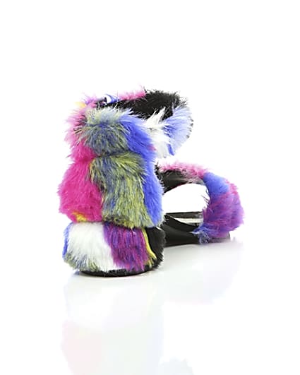 360 degree animation of product Girls purple multicolour faux fur sandals frame-14
