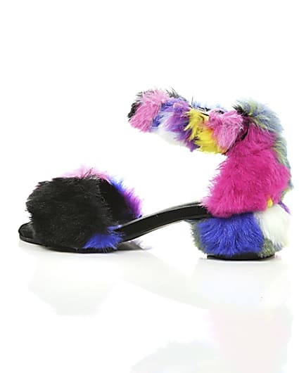 360 degree animation of product Girls purple multicolour faux fur sandals frame-20