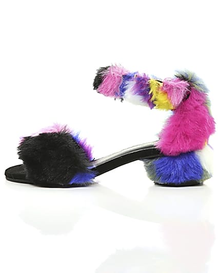 360 degree animation of product Girls purple multicolour faux fur sandals frame-21