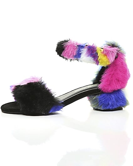 360 degree animation of product Girls purple multicolour faux fur sandals frame-22