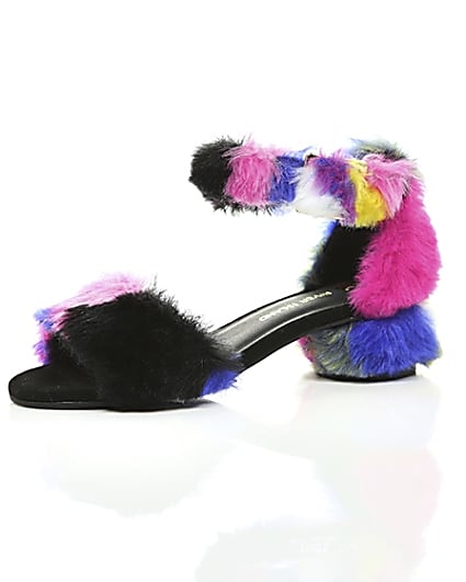 360 degree animation of product Girls purple multicolour faux fur sandals frame-23