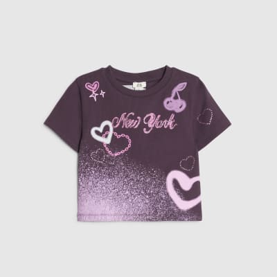 Girls Purple New York Graffiti T-Shirt