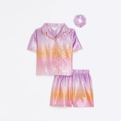 Girls Purple Ombre Satin pyjama set