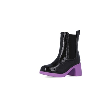 360 degree animation of product Girls Purple patent heeled boots frame-1