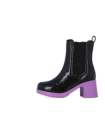 360 degree animation of product Girls Purple patent heeled boots frame-3