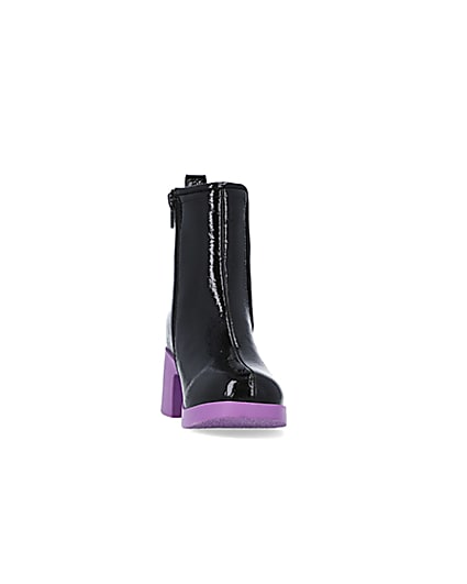 360 degree animation of product Girls Purple patent heeled boots frame-20