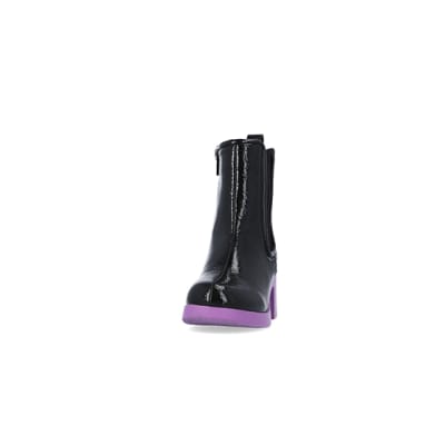 360 degree animation of product Girls Purple patent heeled boots frame-22