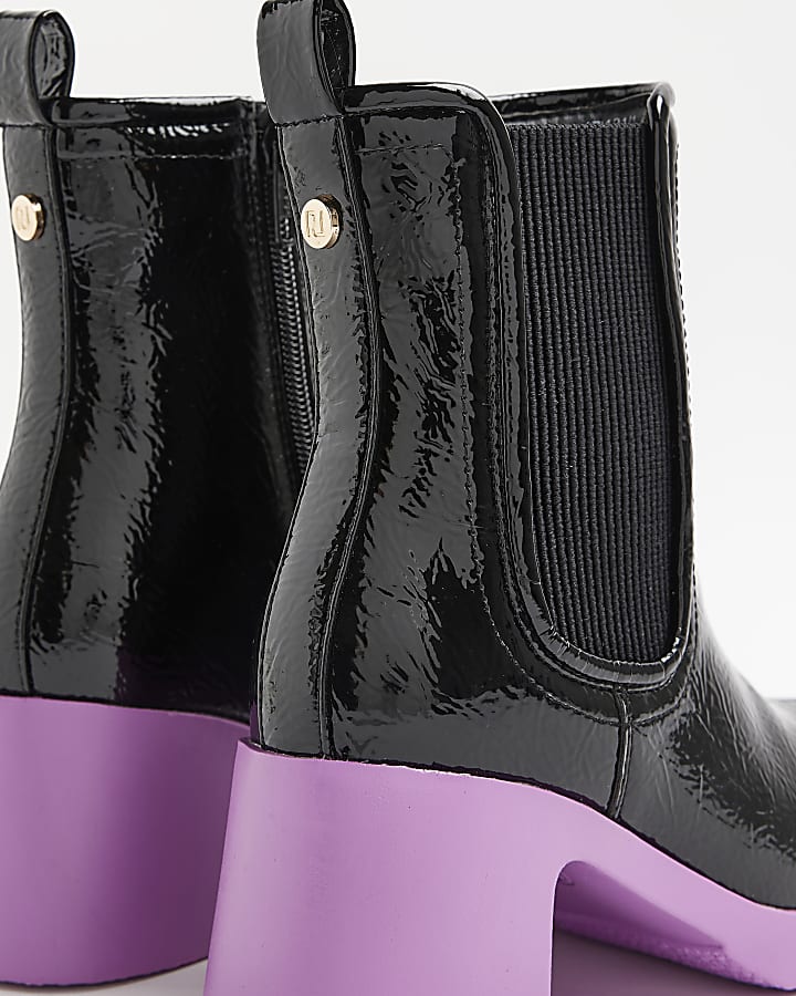 Girls Purple patent heeled boots