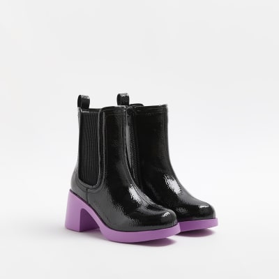 Girls Purple patent heeled boots