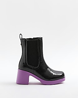 Girls Purple patent heeled boots