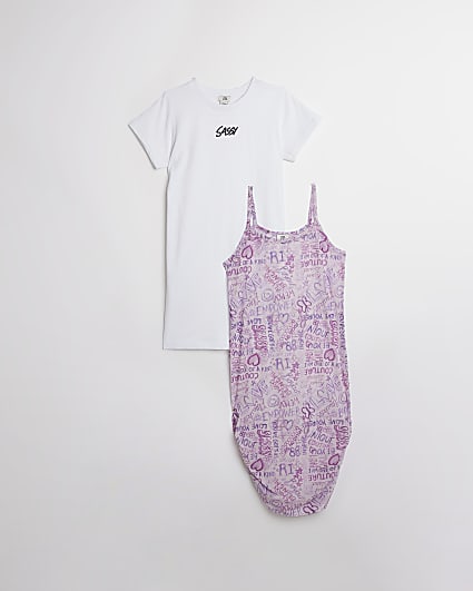 Girls purple print mesh 2 in 1 Dress