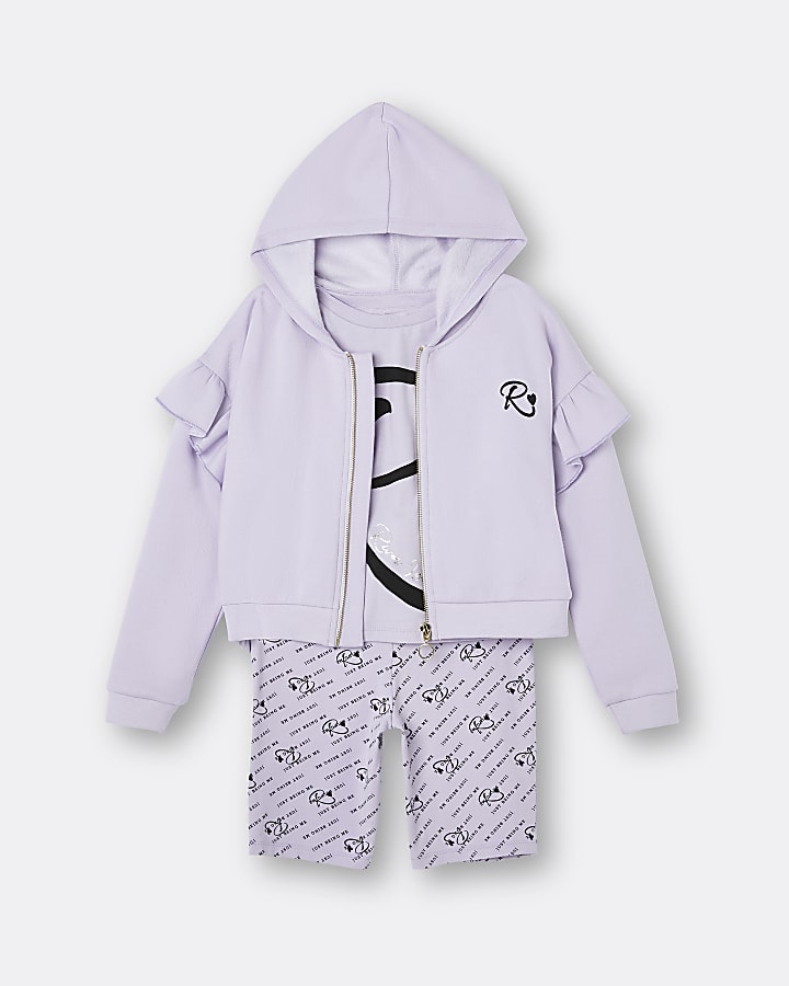 Girls purple RI hoodie and shorts 3 piece set