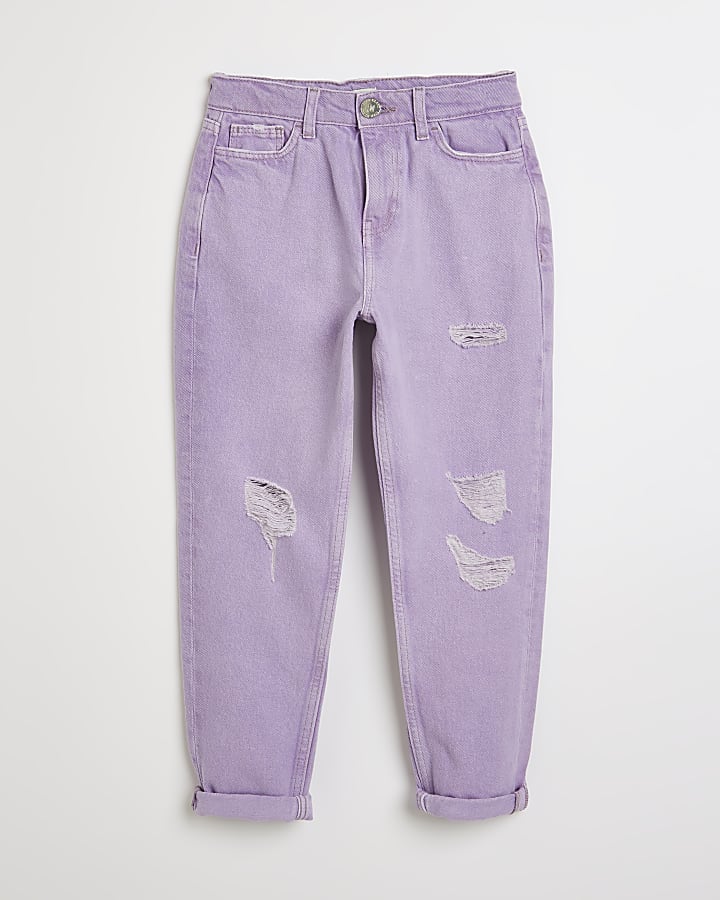 Girls purple ripped Mom jeans