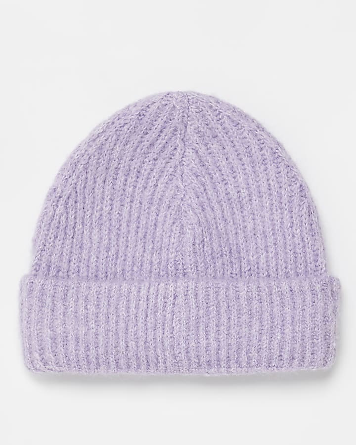 Girls purple RVR knitted beanie hat