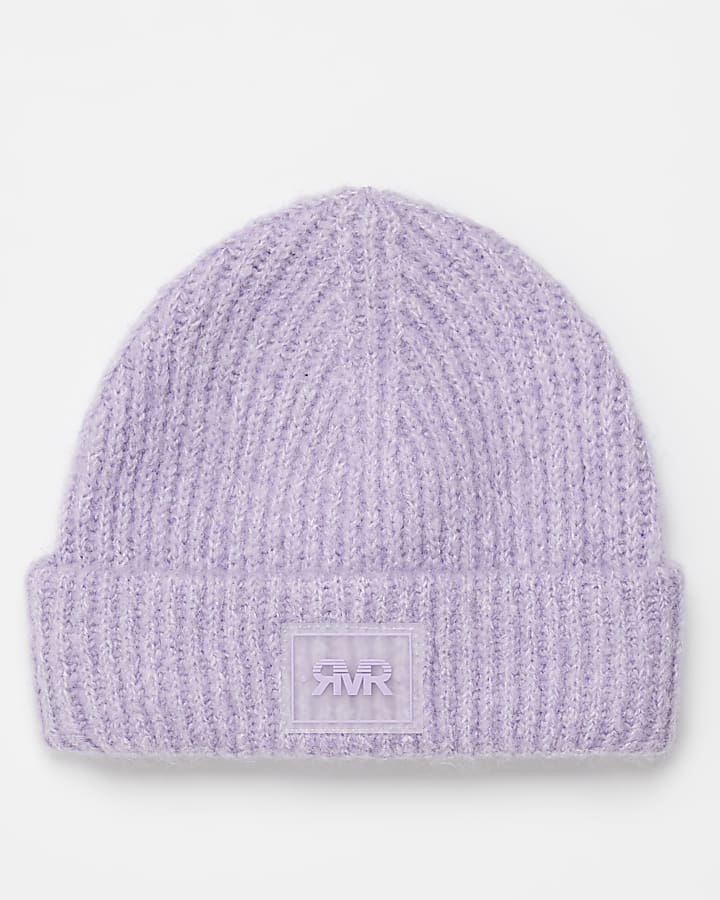 Girls purple RVR knitted beanie hat