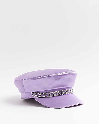 Girls Purple Satin Chain Baker Boy Hat