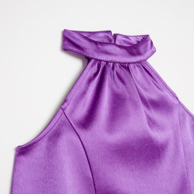 Girls Purple Satin Halter neck Top