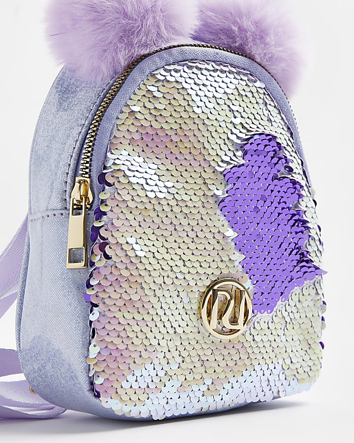 Girls purple sequin pompom backpack