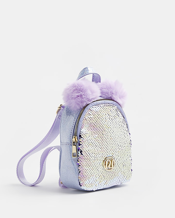 Girls purple sequin pompom backpack